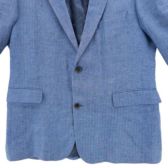 EDUARD DRESSLER 100% Linen Blue Herringbone Blazer Jacket Size 44 - 46 - Picture 2 of 9